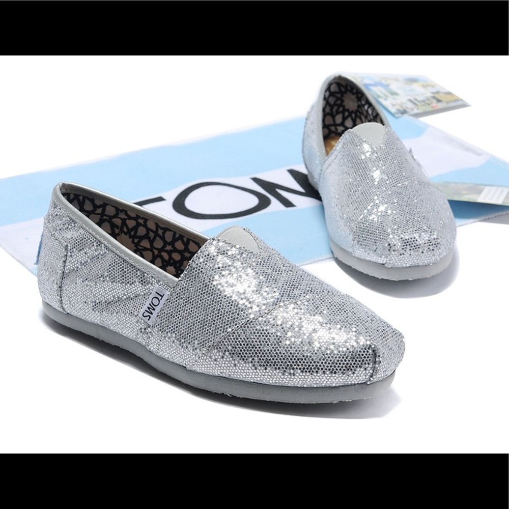 Adorable silver sparkly TOMS